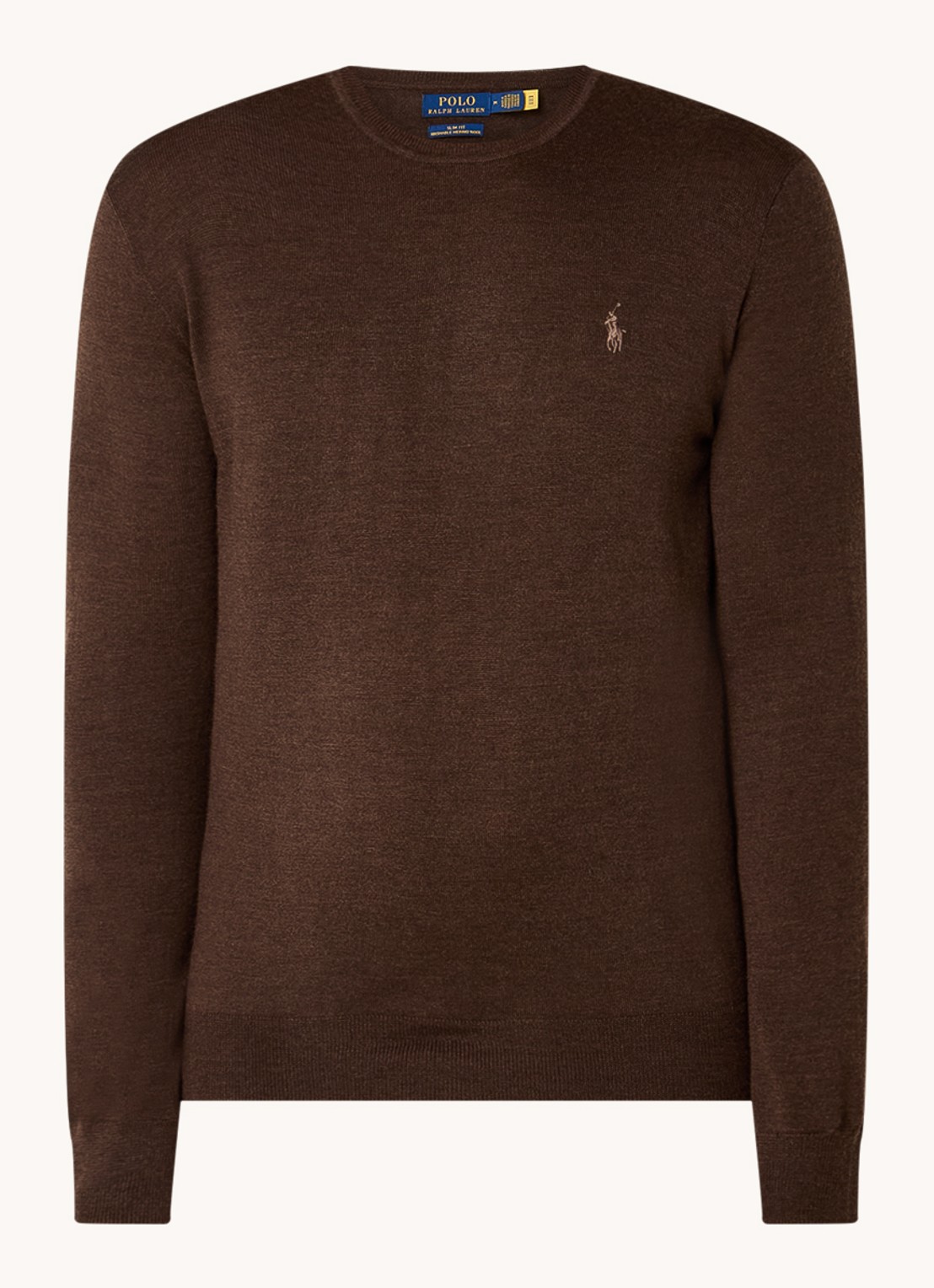 Ralph Lauren Fijngebreide pullover van wol met logo - voorkant 2 chocoladebruin