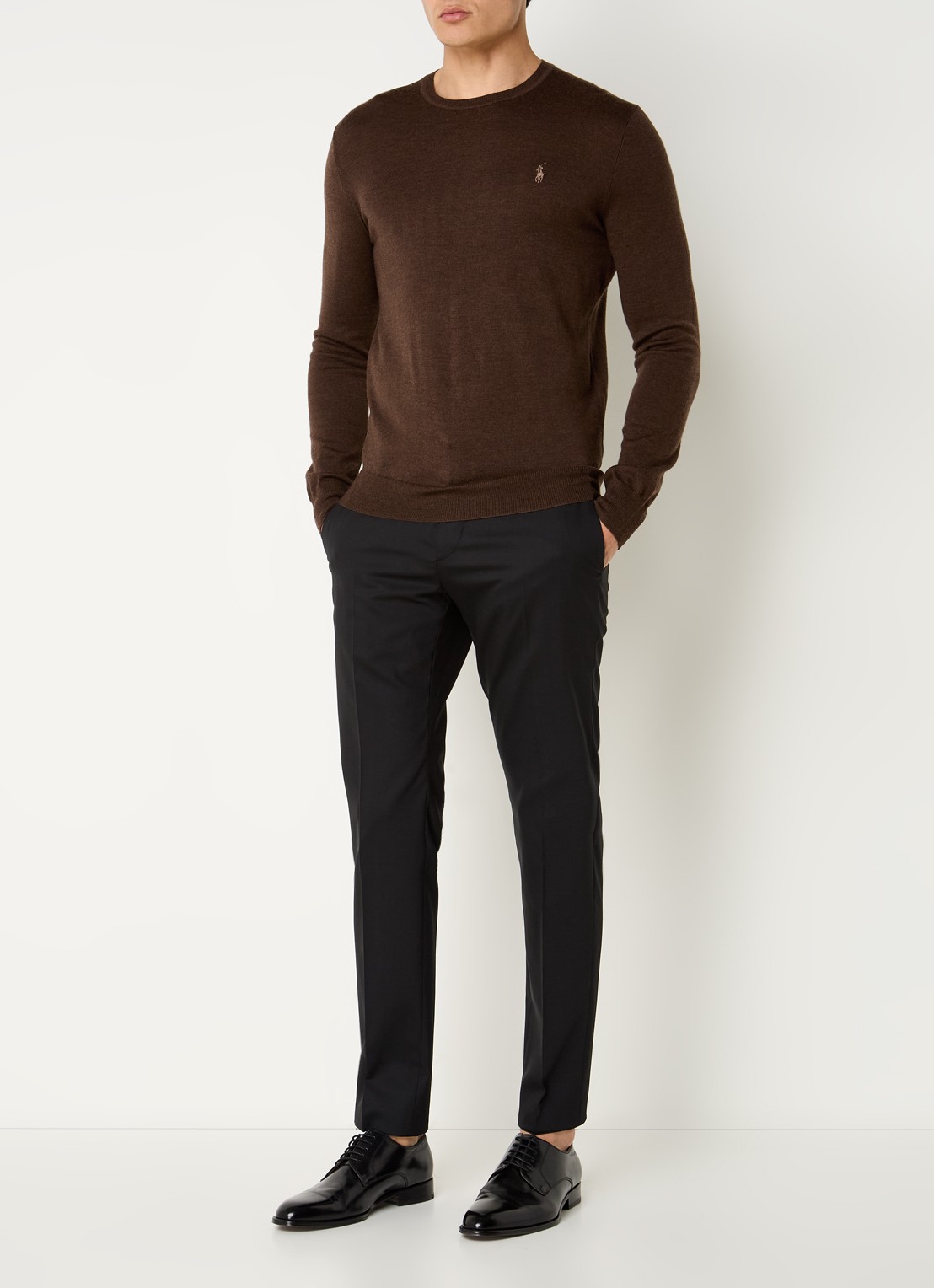 Ralph Lauren Fijngebreide pullover van wol met logo - voorkant 3 chocoladebruin