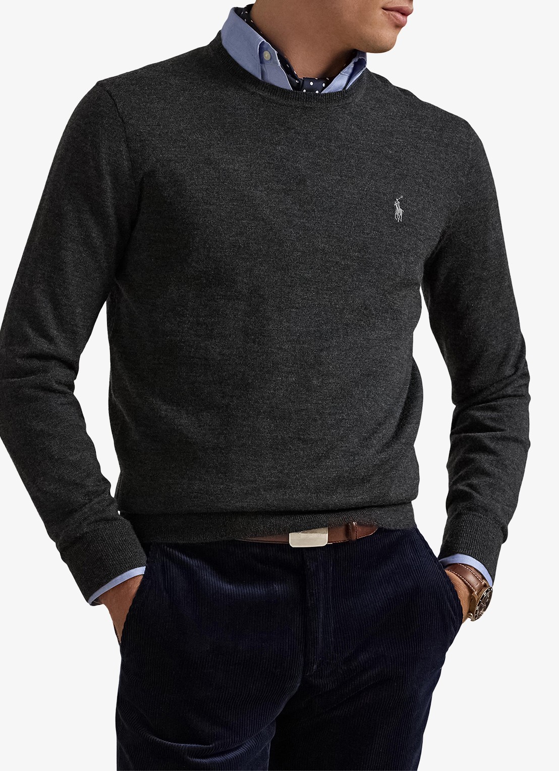 Ralph Lauren Fijngebreide pullover van wol met logo - detail 4 dark granite hthr / donkergrijs