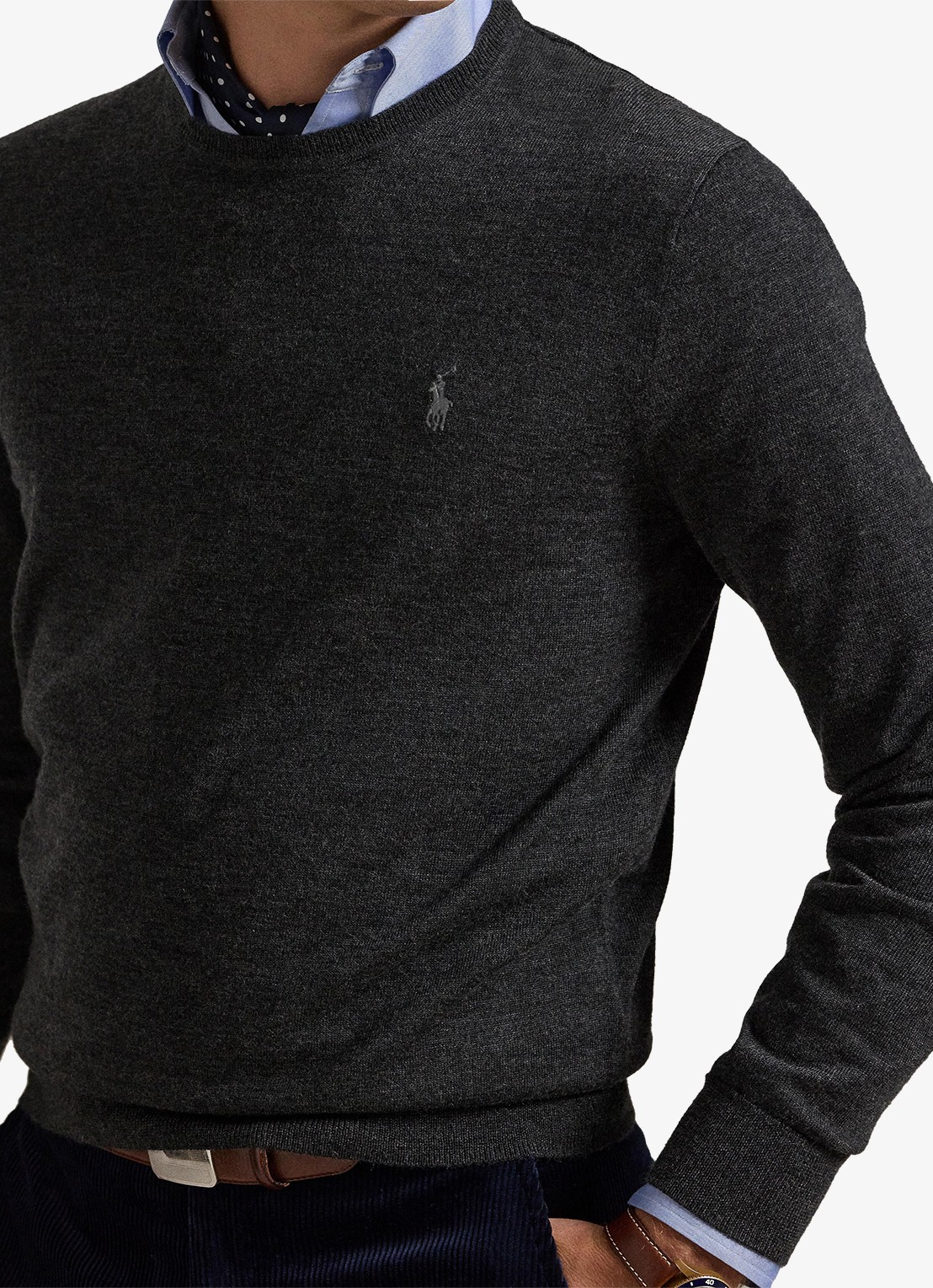 Ralph Lauren Fijngebreide pullover van wol met logo - detail 5 dark granite hthr / donkergrijs