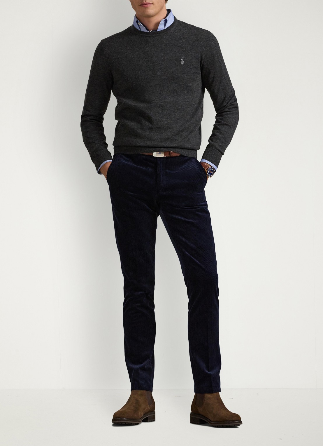 Ralph Lauren Fijngebreide pullover van wol met logo - voorkant 3 dark granite hthr / donkergrijs