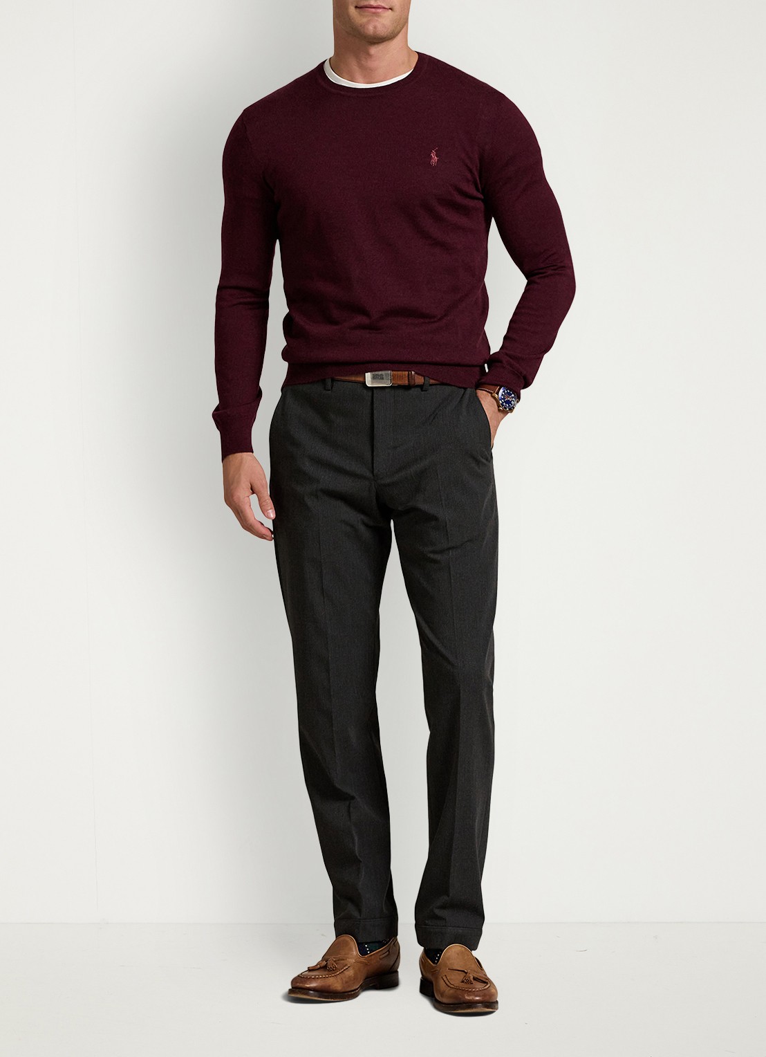Ralph Lauren Fijngebreide pullover van wol met logo - voorkant 5 aged wine heather / wijnrood