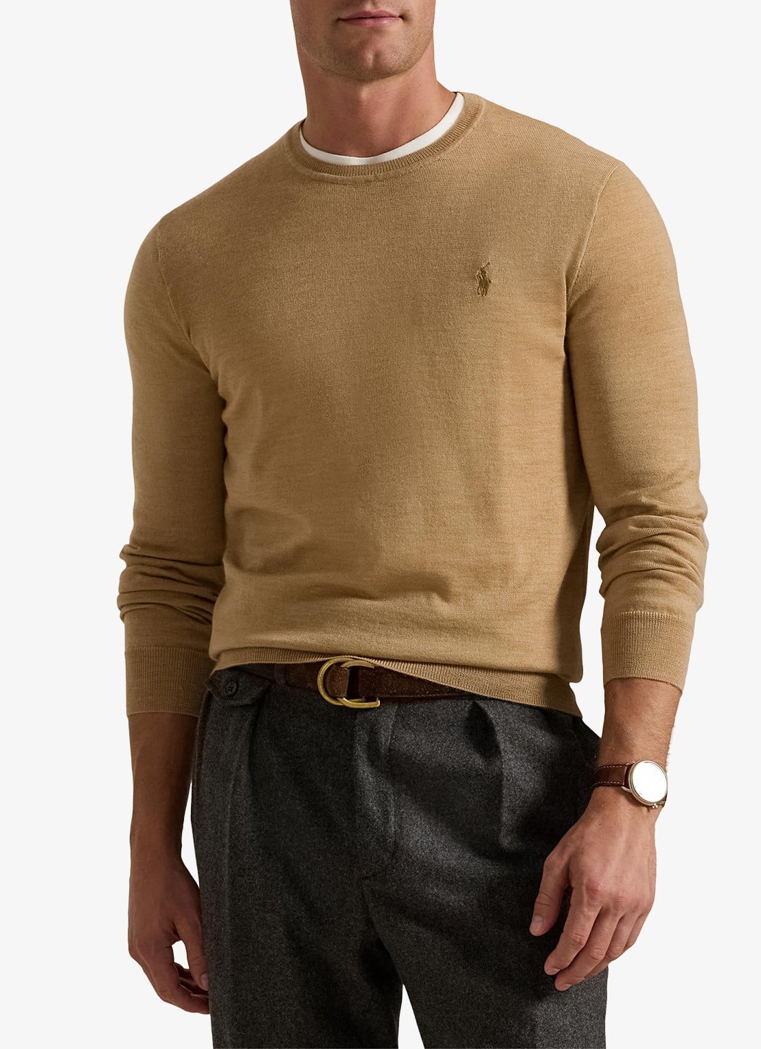 Ralph Lauren Fijngebreide pullover van wol met logo - detail camel melange / camel