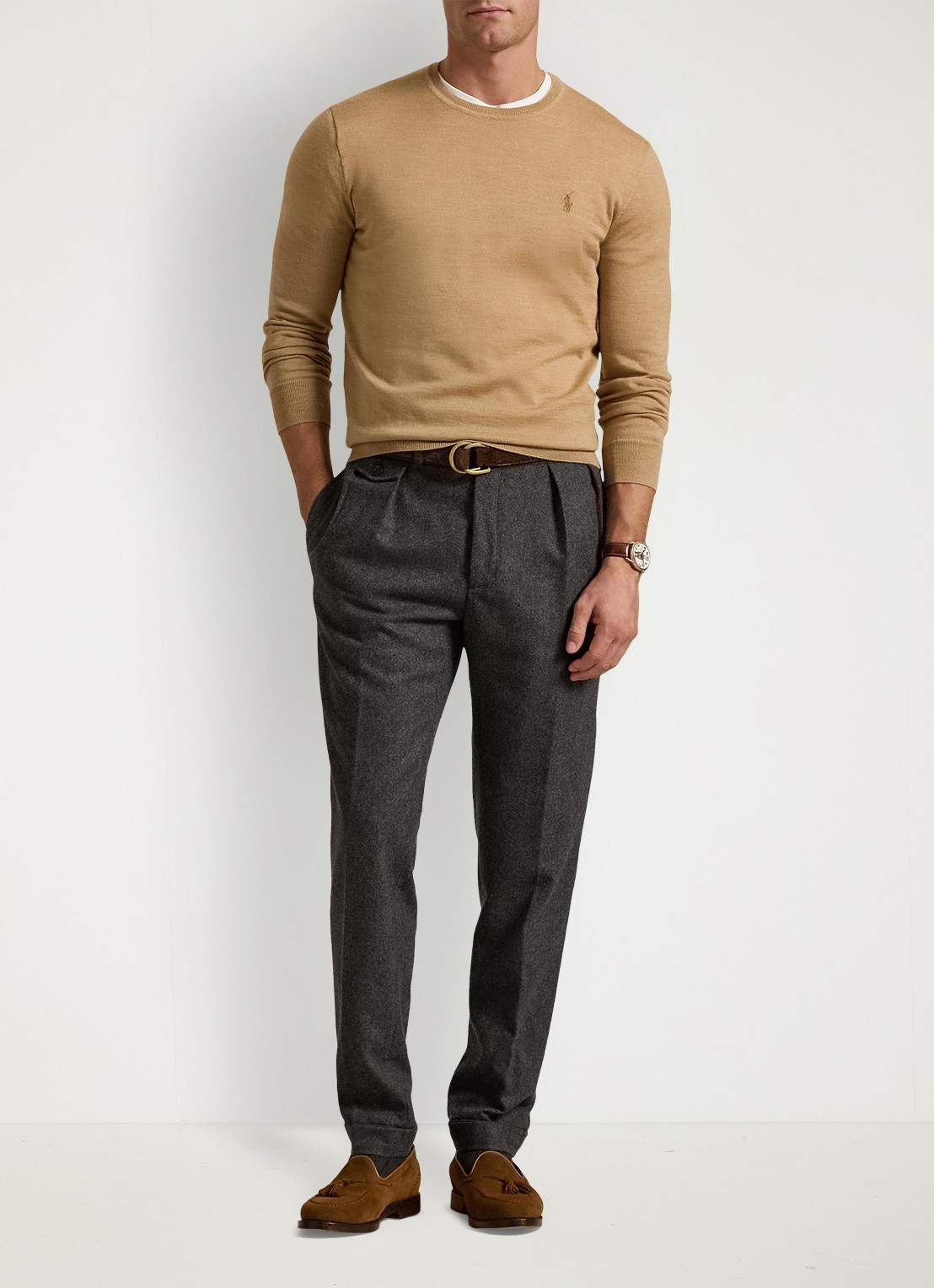 Ralph Lauren Fijngebreide pullover van wol met logo - voorkant 5 camel melange / camel