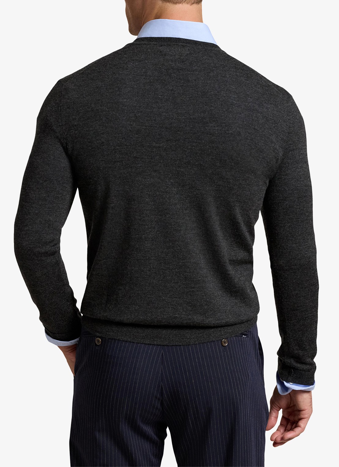 Ralph Lauren Fijngebreide pullover van wol met logoborduring - achterkant dark granite hthr / donkergrijs