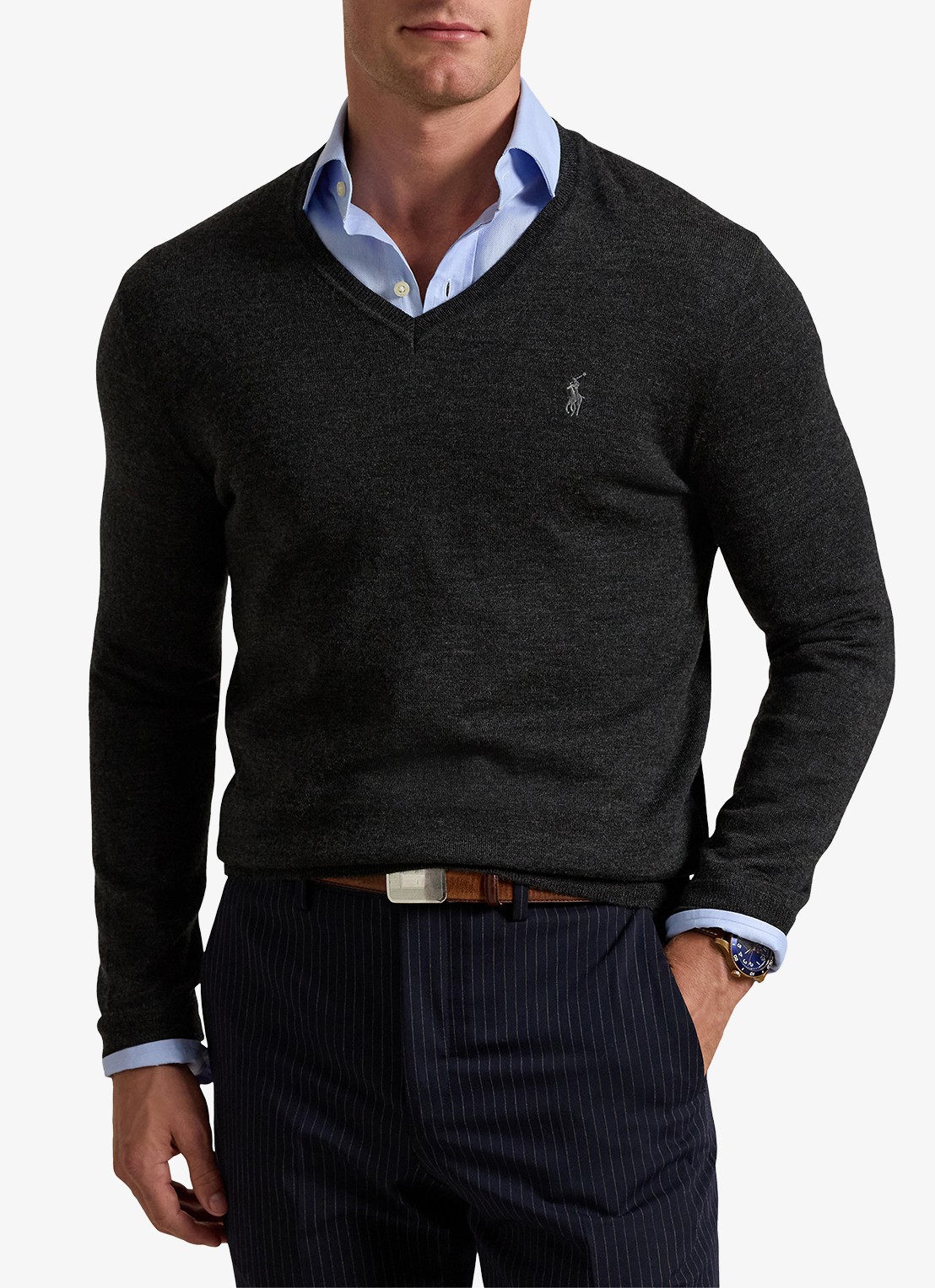 Ralph Lauren Fijngebreide pullover van wol met logoborduring - detail 4 dark granite hthr / donkergrijs