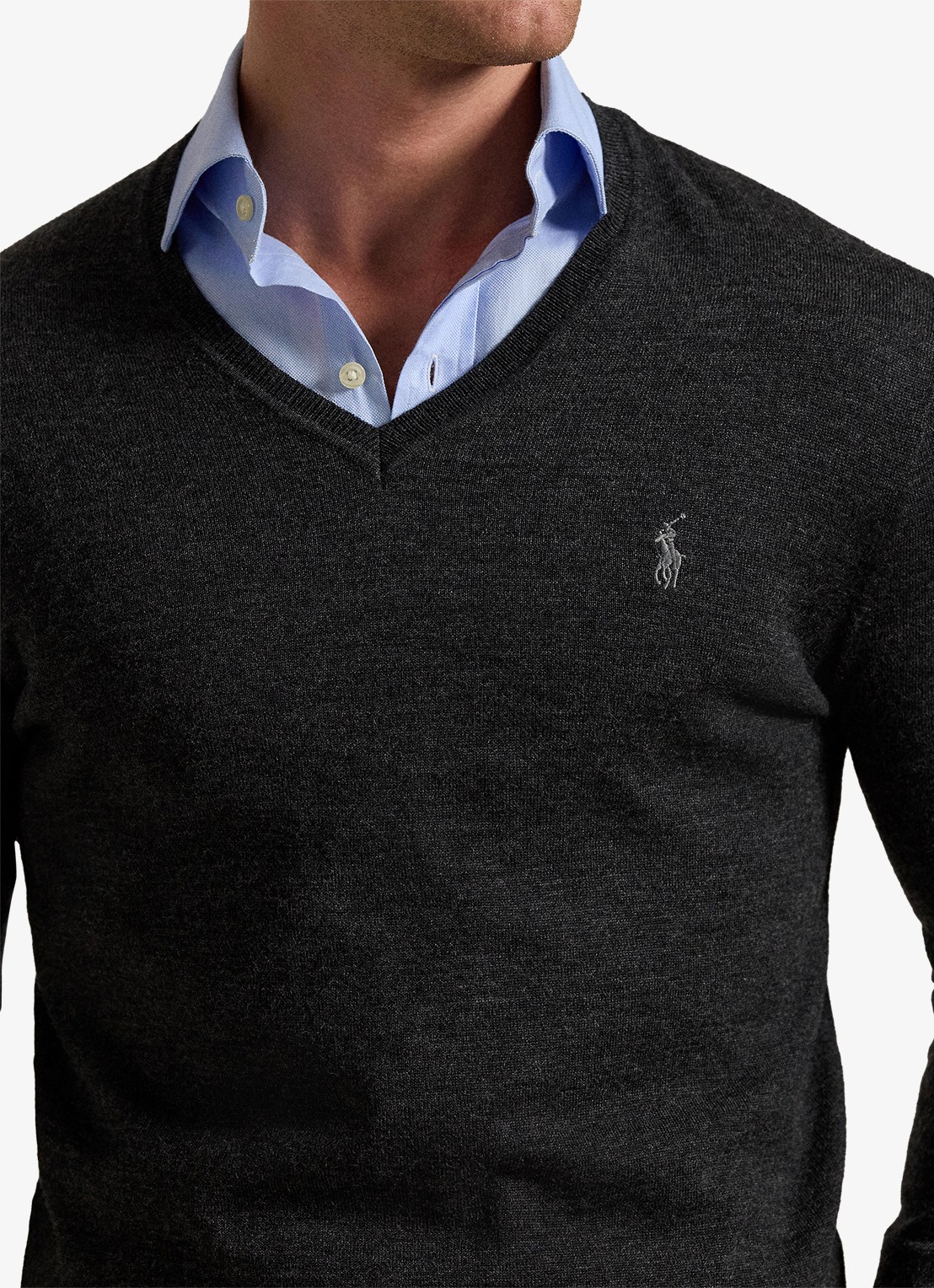 Ralph Lauren Fijngebreide pullover van wol met logoborduring - detail 5 dark granite hthr / donkergrijs