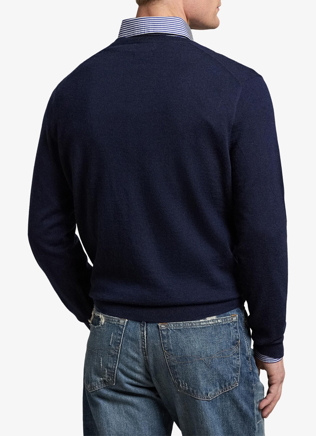 Ralph Lauren Fijngebreide pullover van wol met V-hals - achterkant 3 donkerblauw