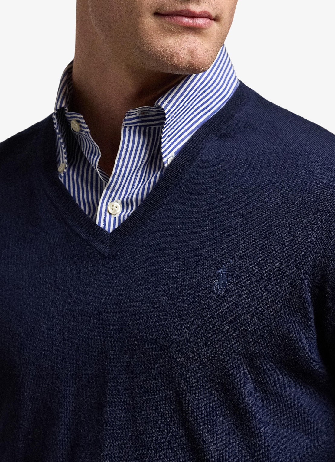 Ralph Lauren Fijngebreide pullover van wol met V-hals - detail 2 donkerblauw