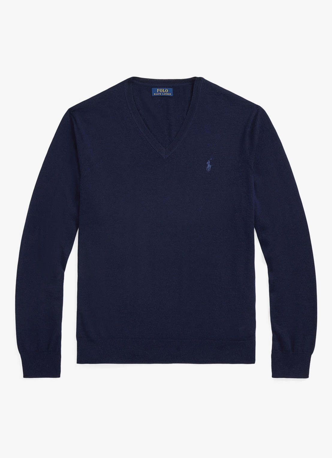 Ralph Lauren Fijngebreide pullover van wol met V-hals - voorkant 4 donkerblauw