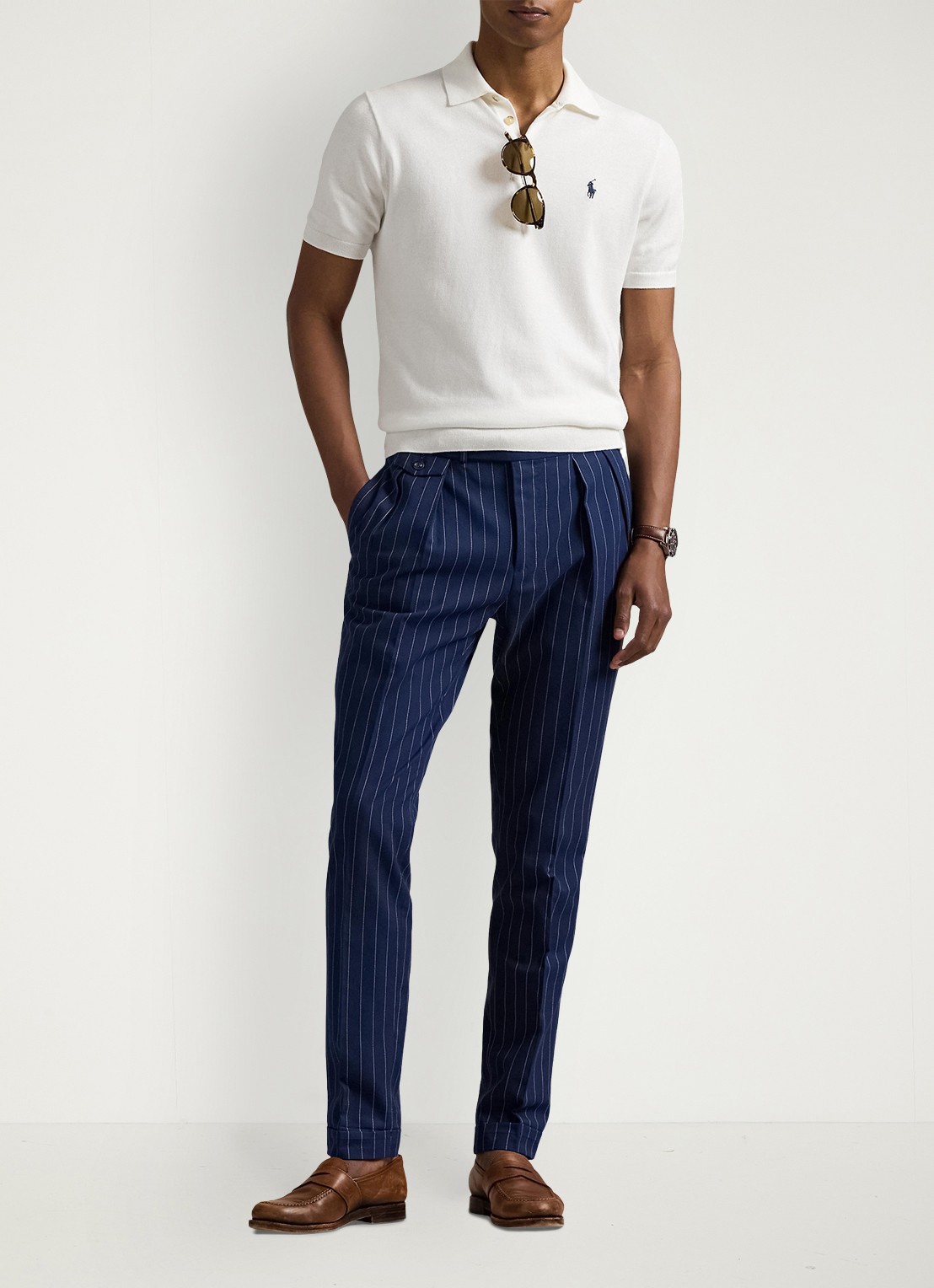 Ralph Lauren Fijngebreide slim fit polo met logo - voorkant 2 deckwash white / wit