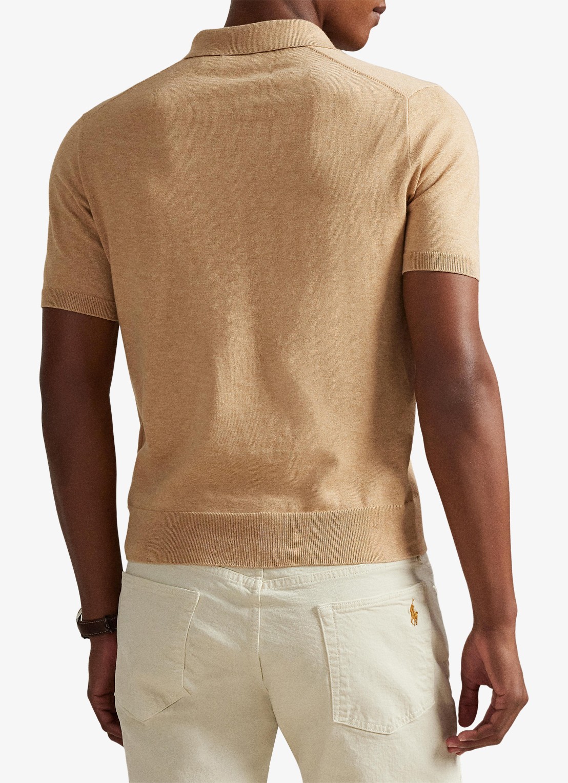 Ralph Lauren Fijngebreide slim fit polo met logo - achterkant 3 camel melange / camel