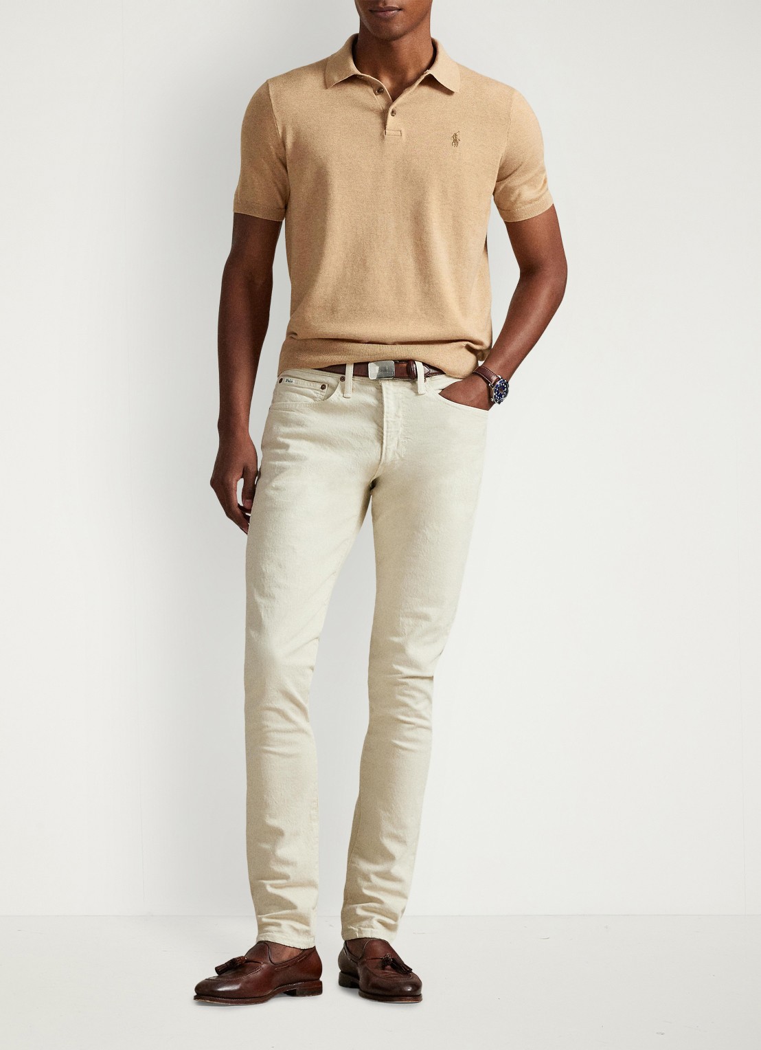 Ralph Lauren Fijngebreide slim fit polo met logo - detail camel melange / camel