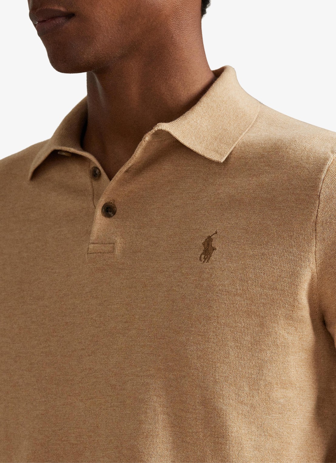 Ralph Lauren Fijngebreide slim fit polo met logo - detail 2 camel melange / camel