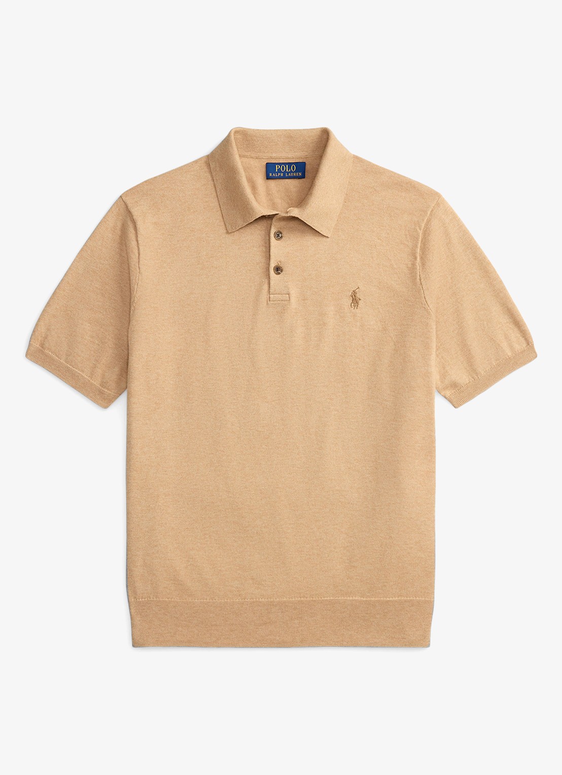 Ralph Lauren Fijngebreide slim fit polo met logo - voorkant 4 camel melange / camel