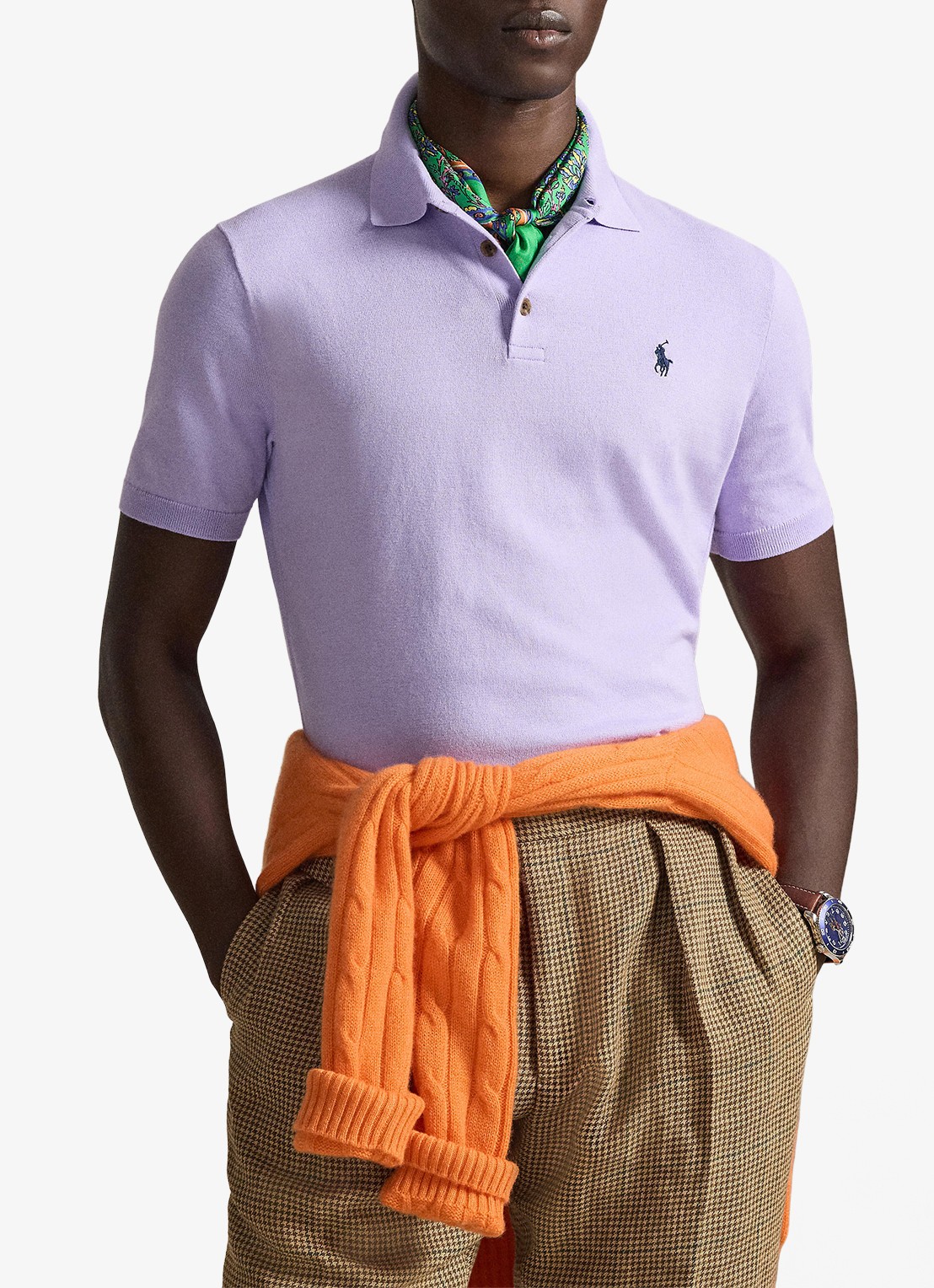 Ralph Lauren Fijngebreide slim fit polo met logo - voorkant 4 powder purple / paars