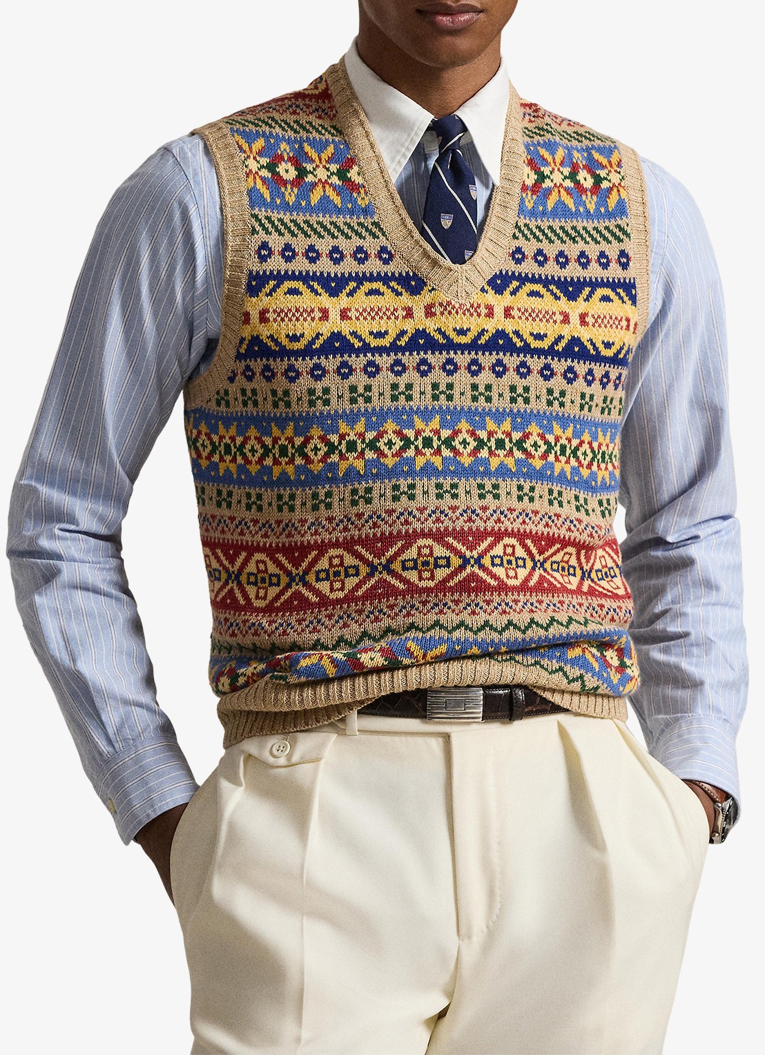 Ralph Lauren Fijngebreide spencer in linnenblend met ingebreid patroon - detail 3 tan combo-40jn