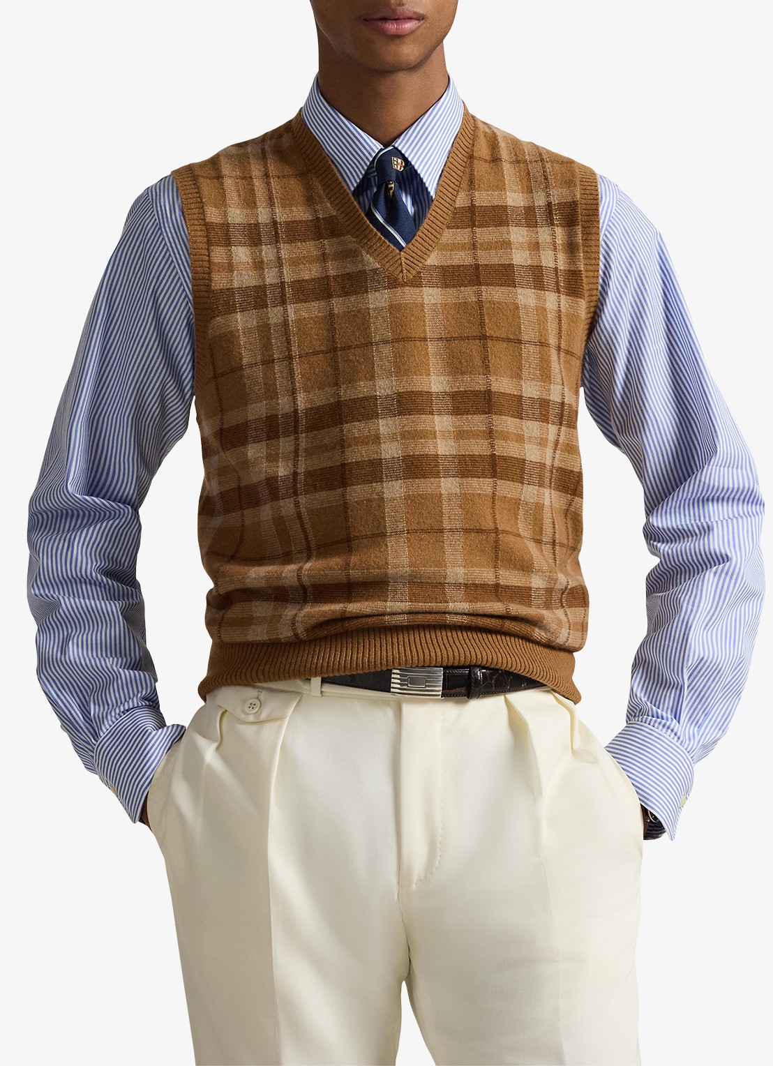 Ralph Lauren Fijngebreide spencer van kasjmier met ruitdessin - detail brown combo-256z