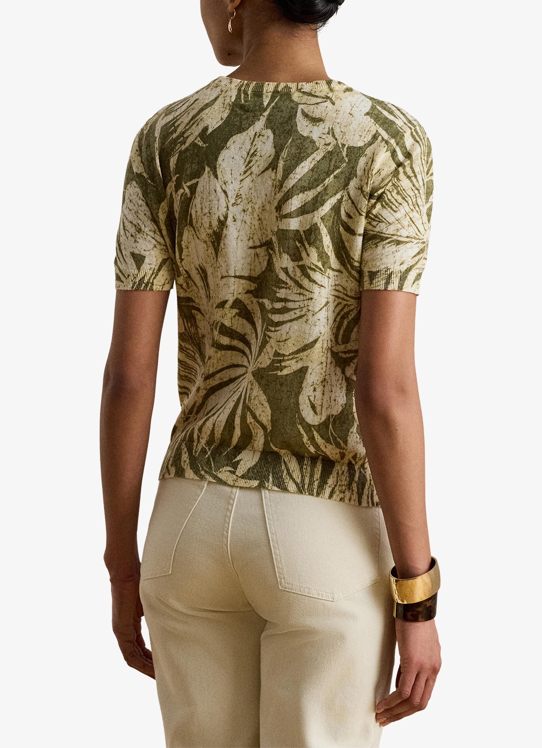 Ralph Lauren Fijngebreide top in linnenblend met bladprint - achterkant 3 olive multi / groen