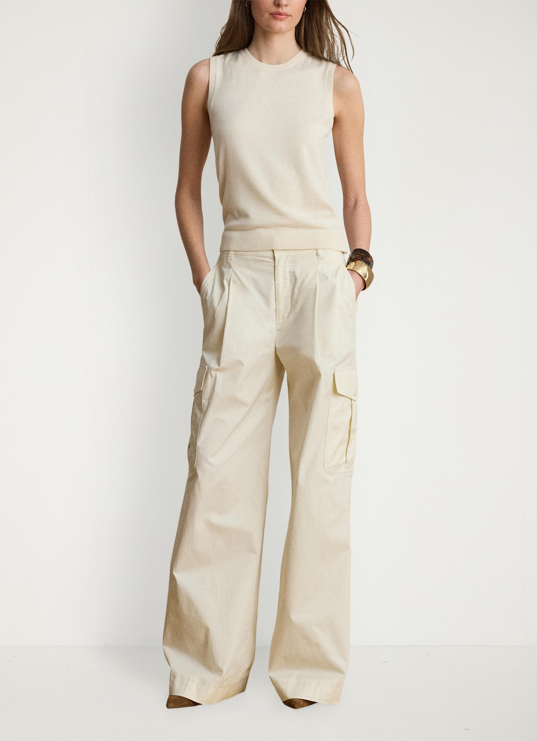 Ralph Lauren Fijngebreide top in zijdeblend - voorkant 2 mascarpone crème / crème