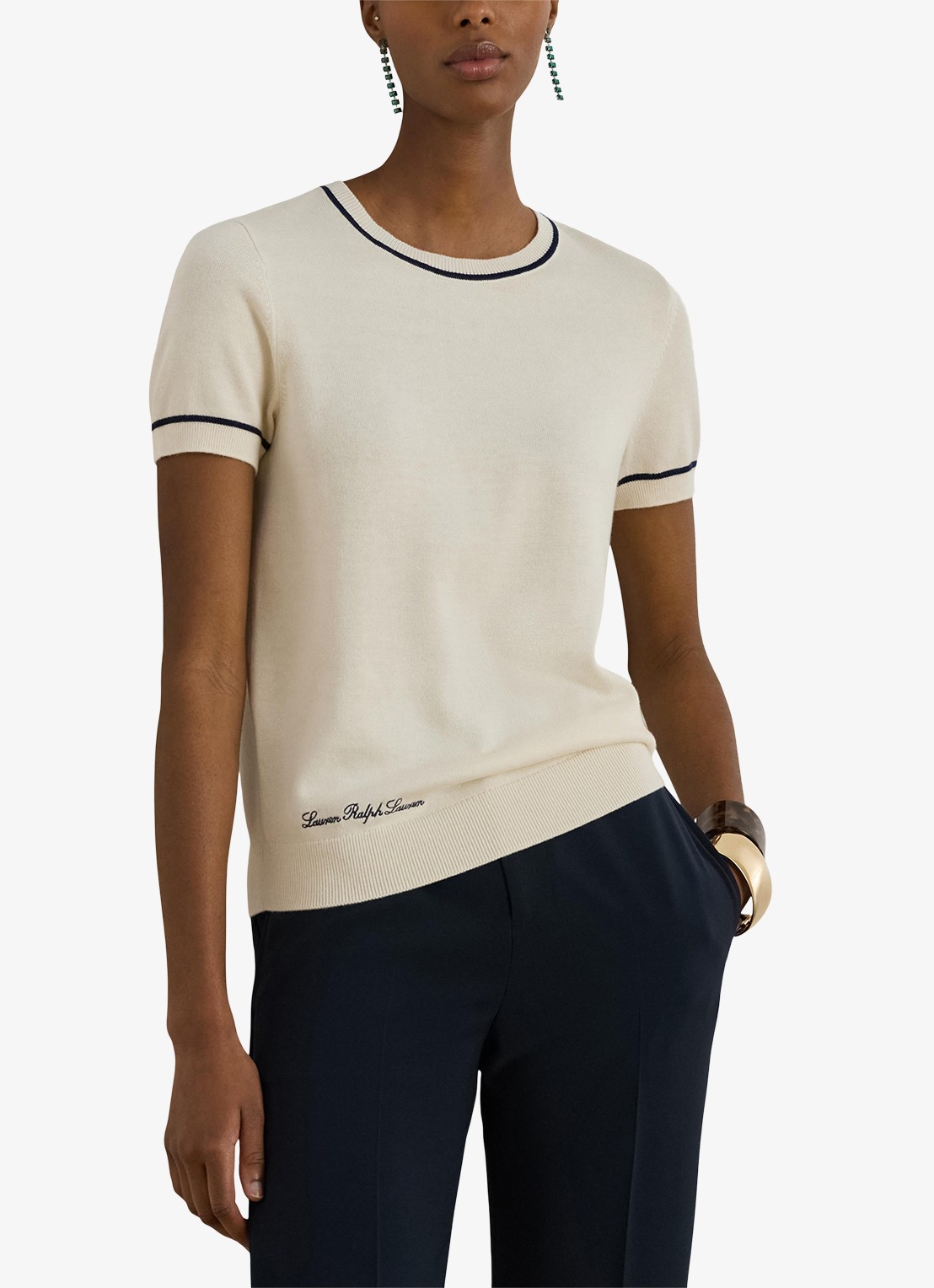 Ralph Lauren Fijngebreide top met logoborduring - detail 4 creme
