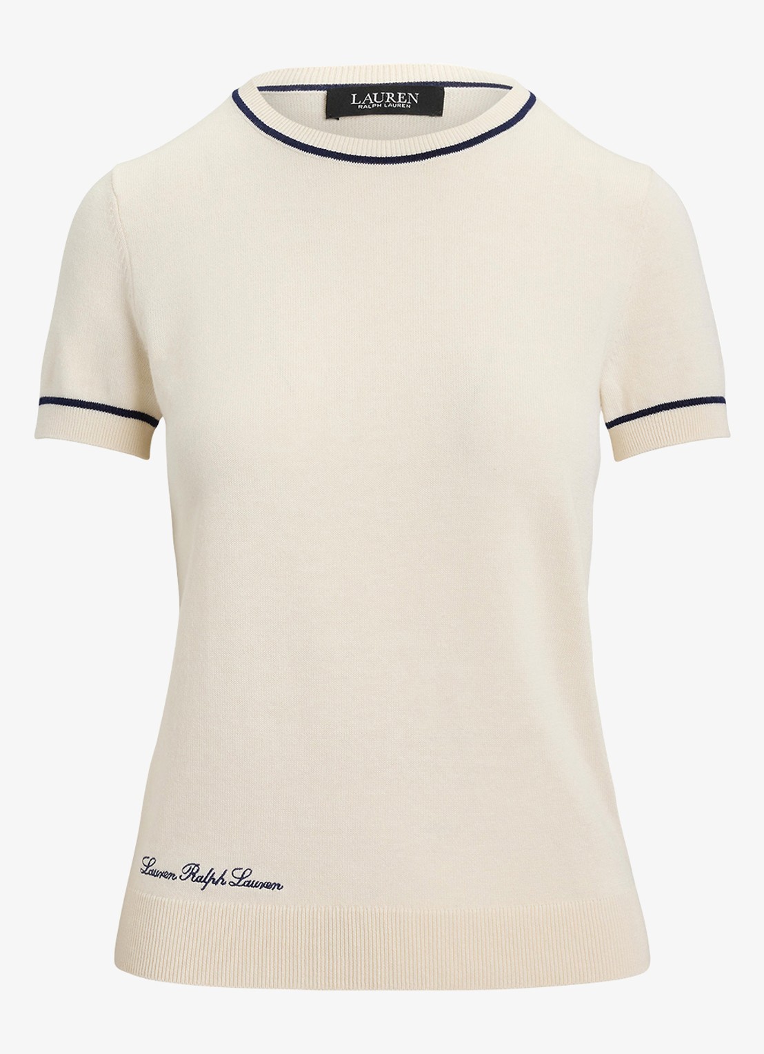 Ralph Lauren Fijngebreide top met logoborduring - voorkant creme