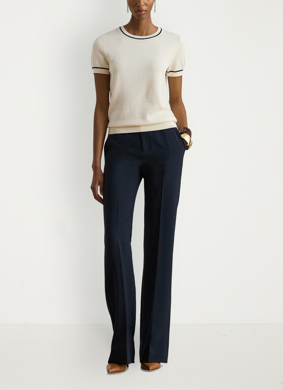 Ralph Lauren Fijngebreide top met logoborduring - voorkant 2 creme