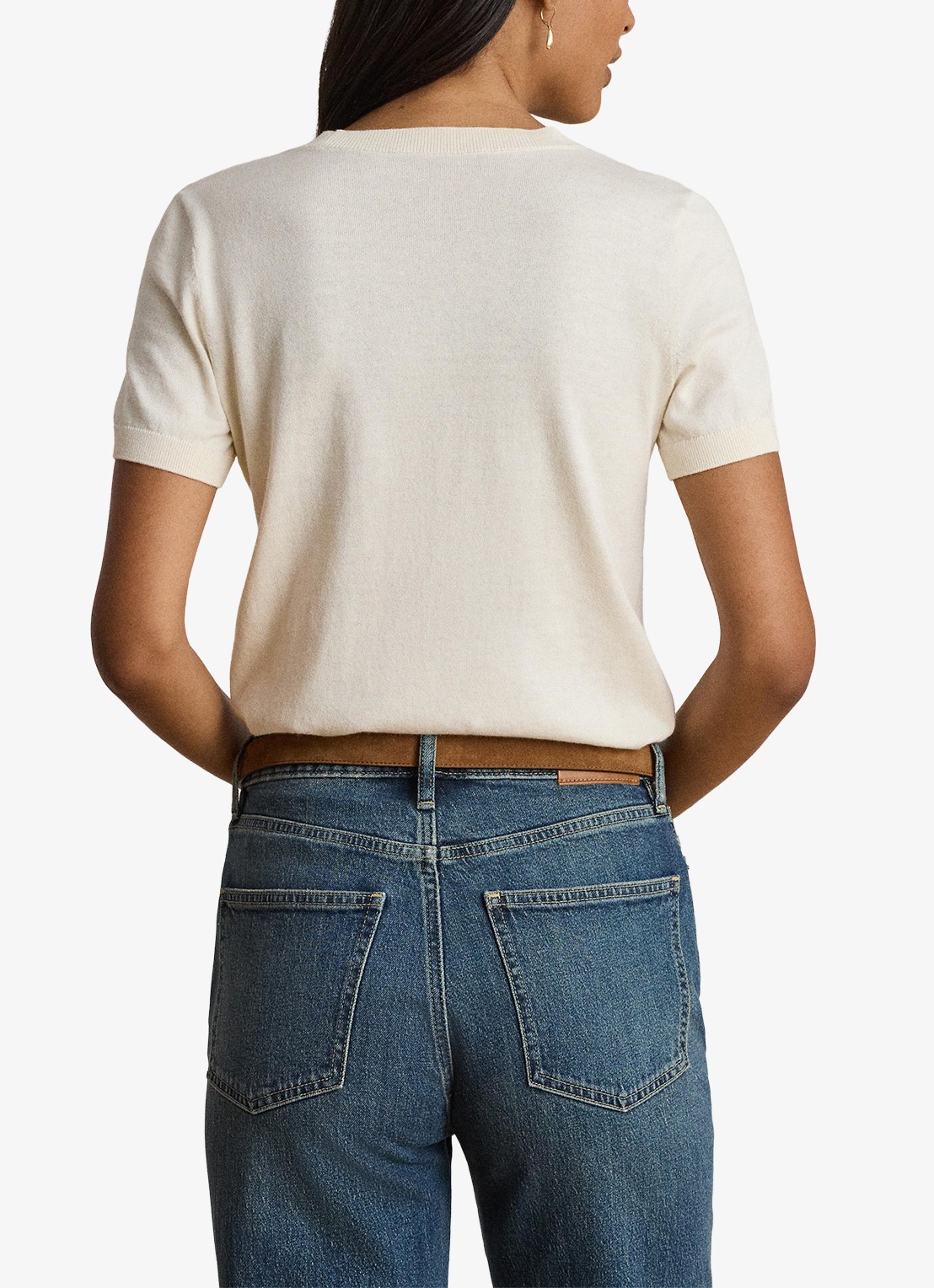 Ralph Lauren Fijngebreide top met logoborduring - achterkant 3 mascarpone crème / crème
