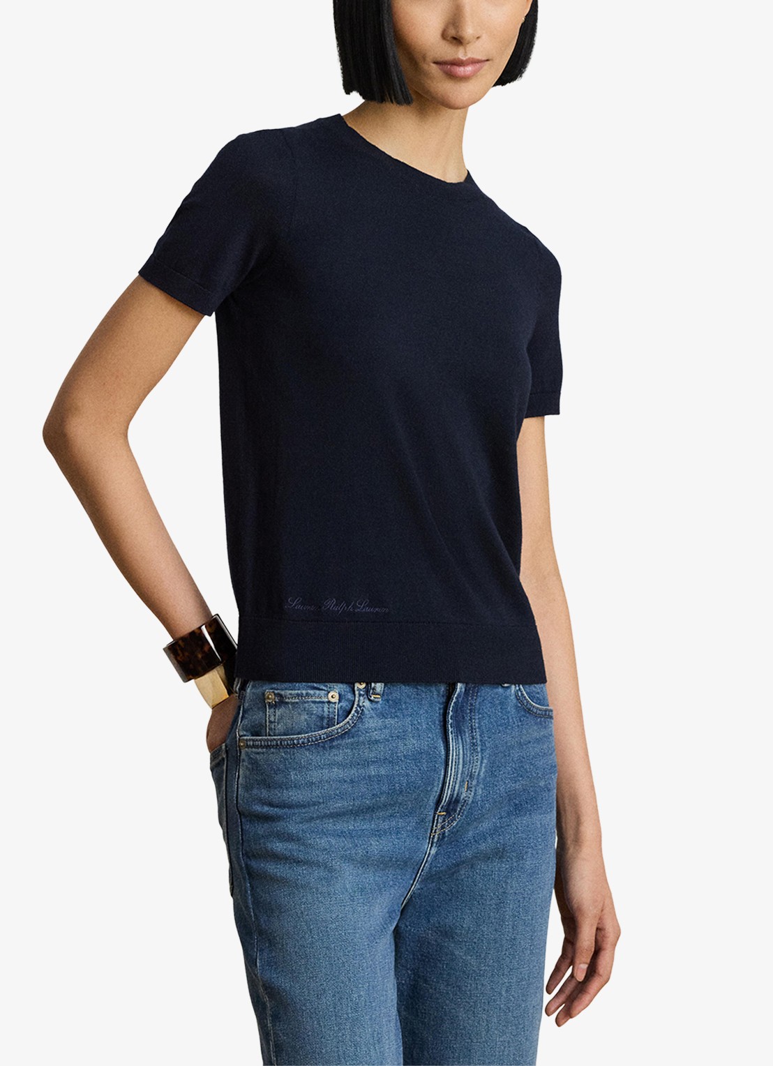 Ralph Lauren Fijngebreide top met logoborduring - detail lauren navy / blauw