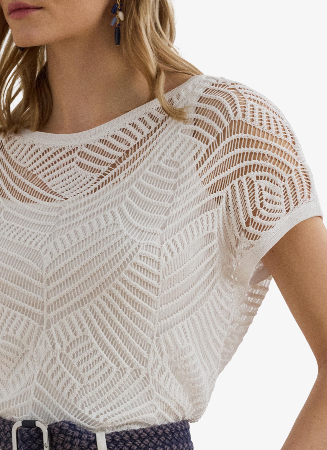 Ralph Lauren Fijngebreide top van mesh met opengewerkt dessin - detail 3 wit