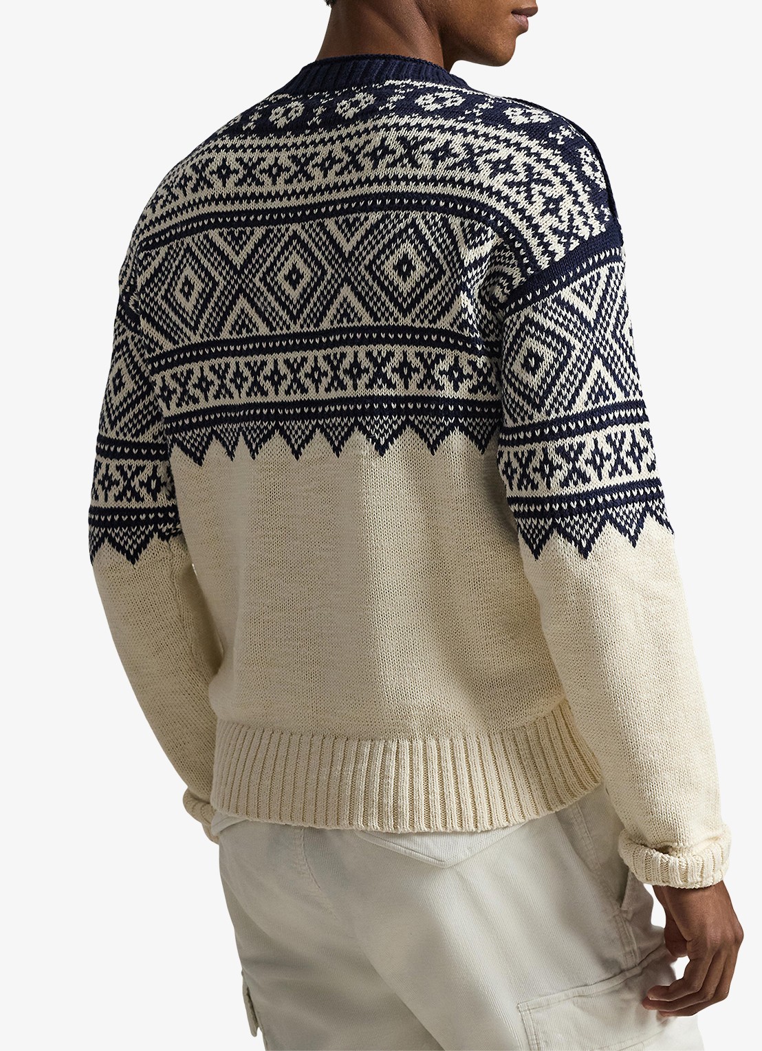 Ralph Lauren Fijngebreide trui in kasjmierblend met ingebreid patroon - achterkant cream combo / creme