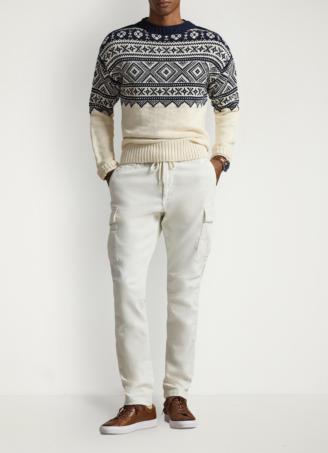 Ralph Lauren Fijngebreide trui in kasjmierblend met ingebreid patroon - voorkant 5 cream combo / creme