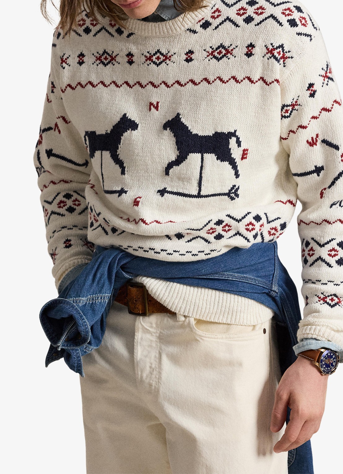 Ralph Lauren Fijngebreide trui in linnenblend met ingebreid patroon - detail 4 cream combo / creme