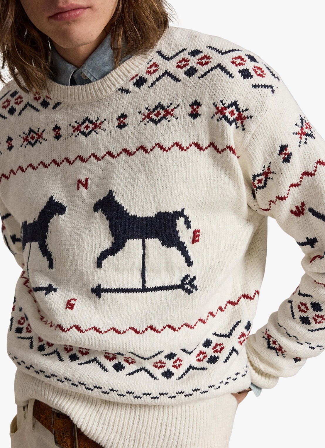 Ralph Lauren Fijngebreide trui in linnenblend met ingebreid patroon - detail 5 cream combo / creme