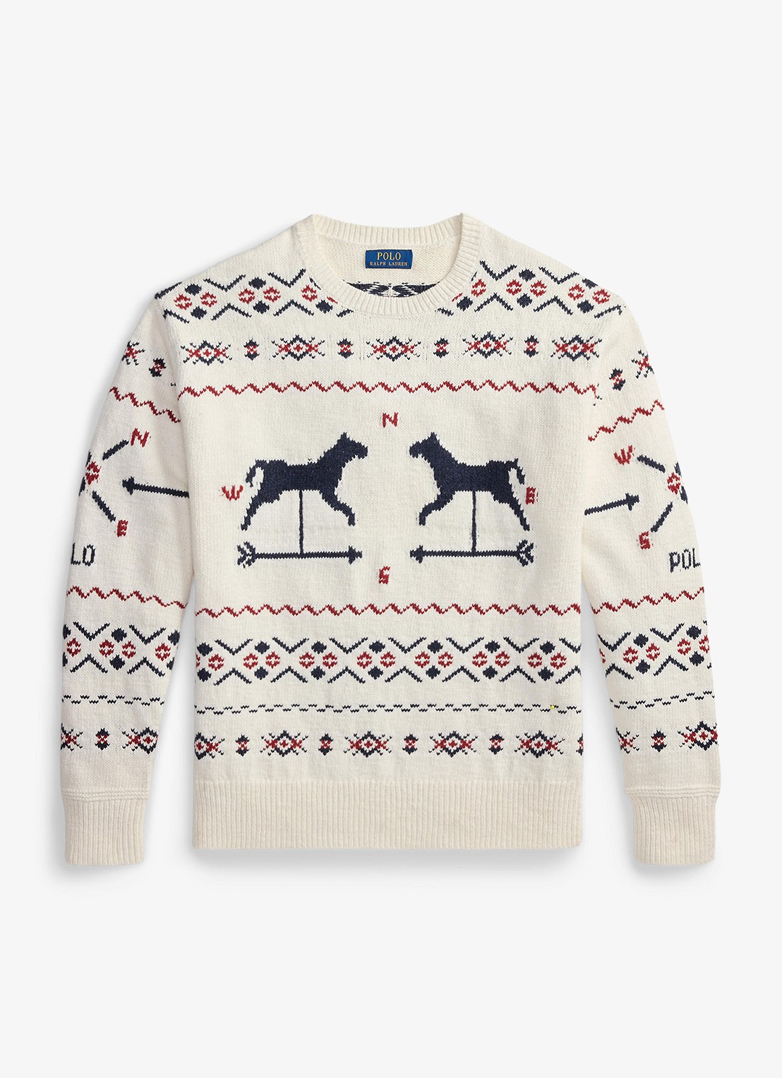Ralph Lauren Fijngebreide trui in linnenblend met ingebreid patroon - voorkant 2 cream combo / creme