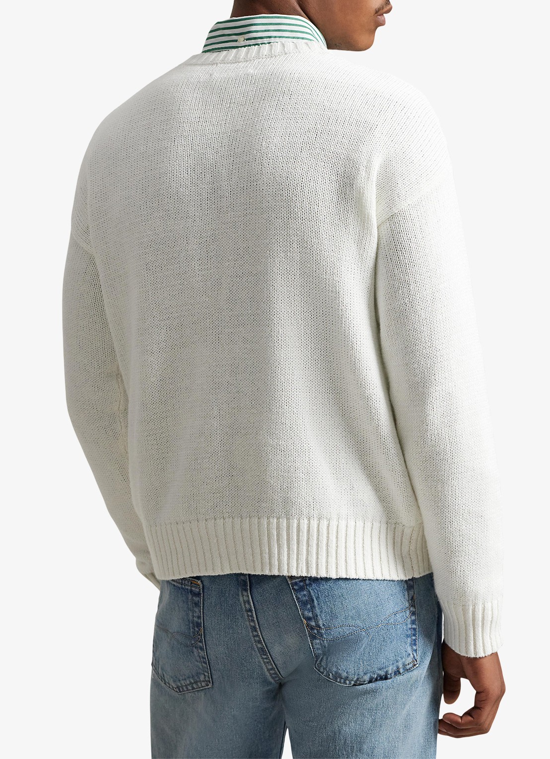 Ralph Lauren Fijngebreide trui in linnenblend met logoprint - achterkant 5 deckwash white combo-40jm