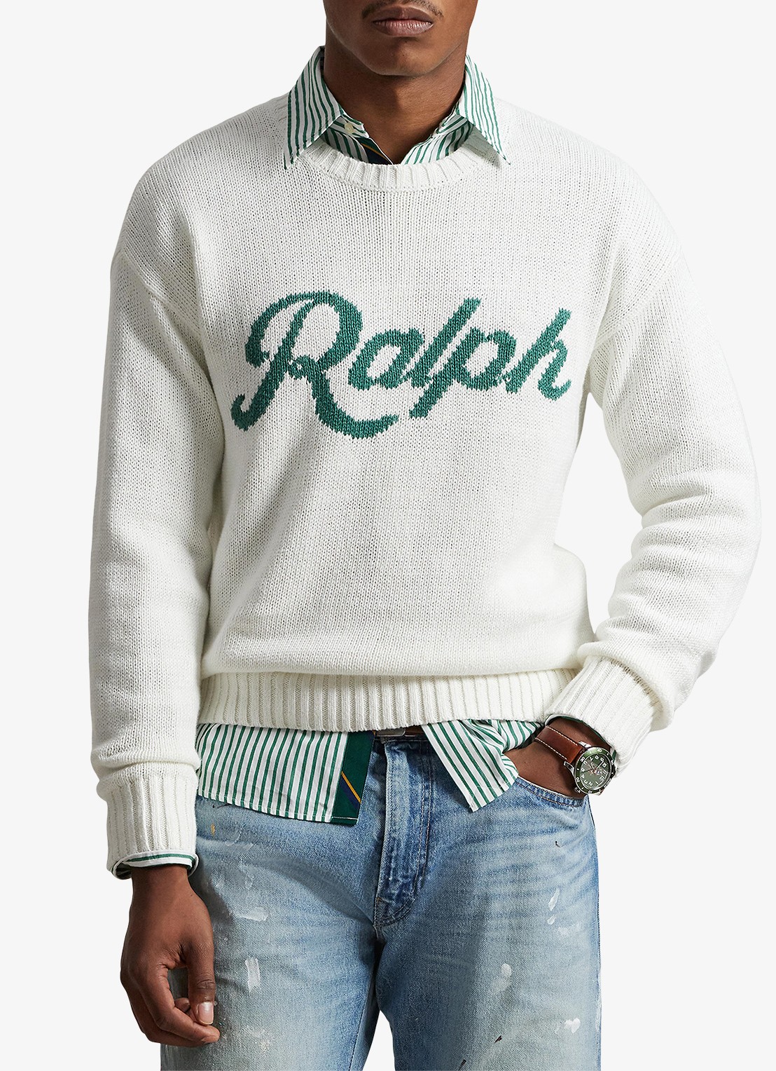 Ralph Lauren Fijngebreide trui in linnenblend met logoprint - detail 3 deckwash white combo-40jm