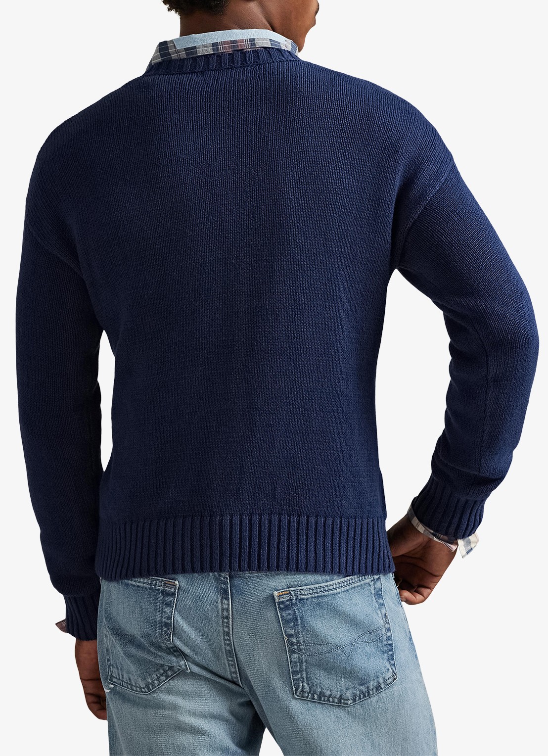 Ralph Lauren Fijngebreide trui in linnenblend met logoprint - achterkant 3 dark cobalt combo-zyrz
