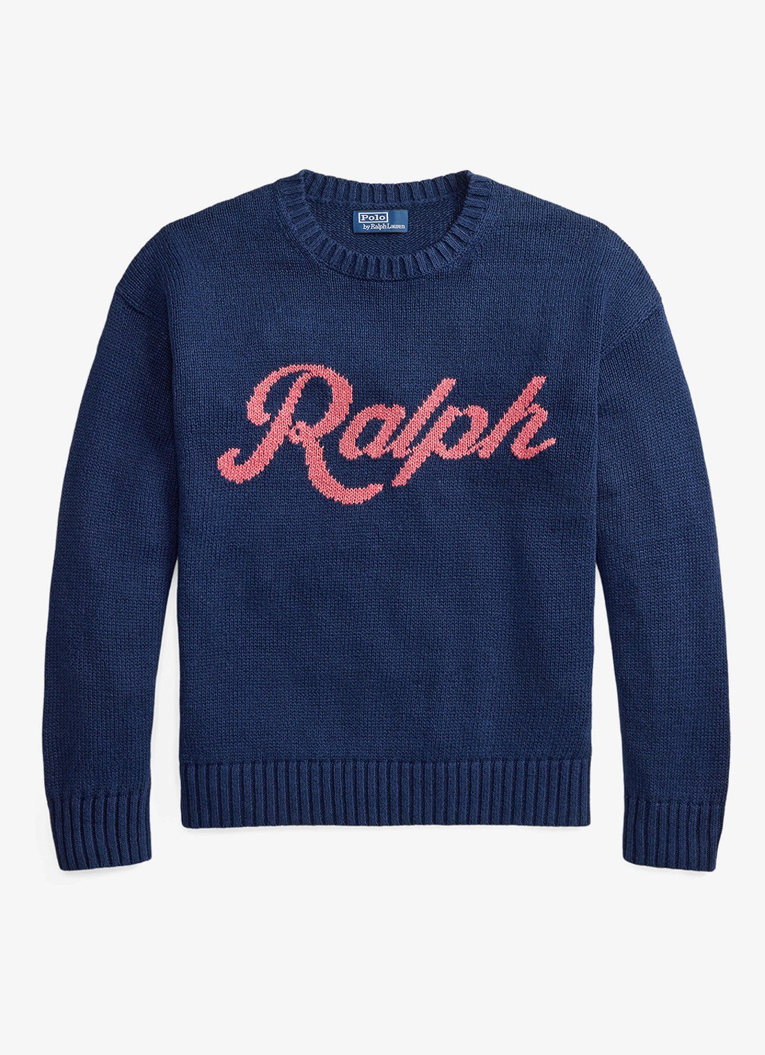 Ralph Lauren Fijngebreide trui in linnenblend met logoprint - voorkant dark cobalt combo-zyrz