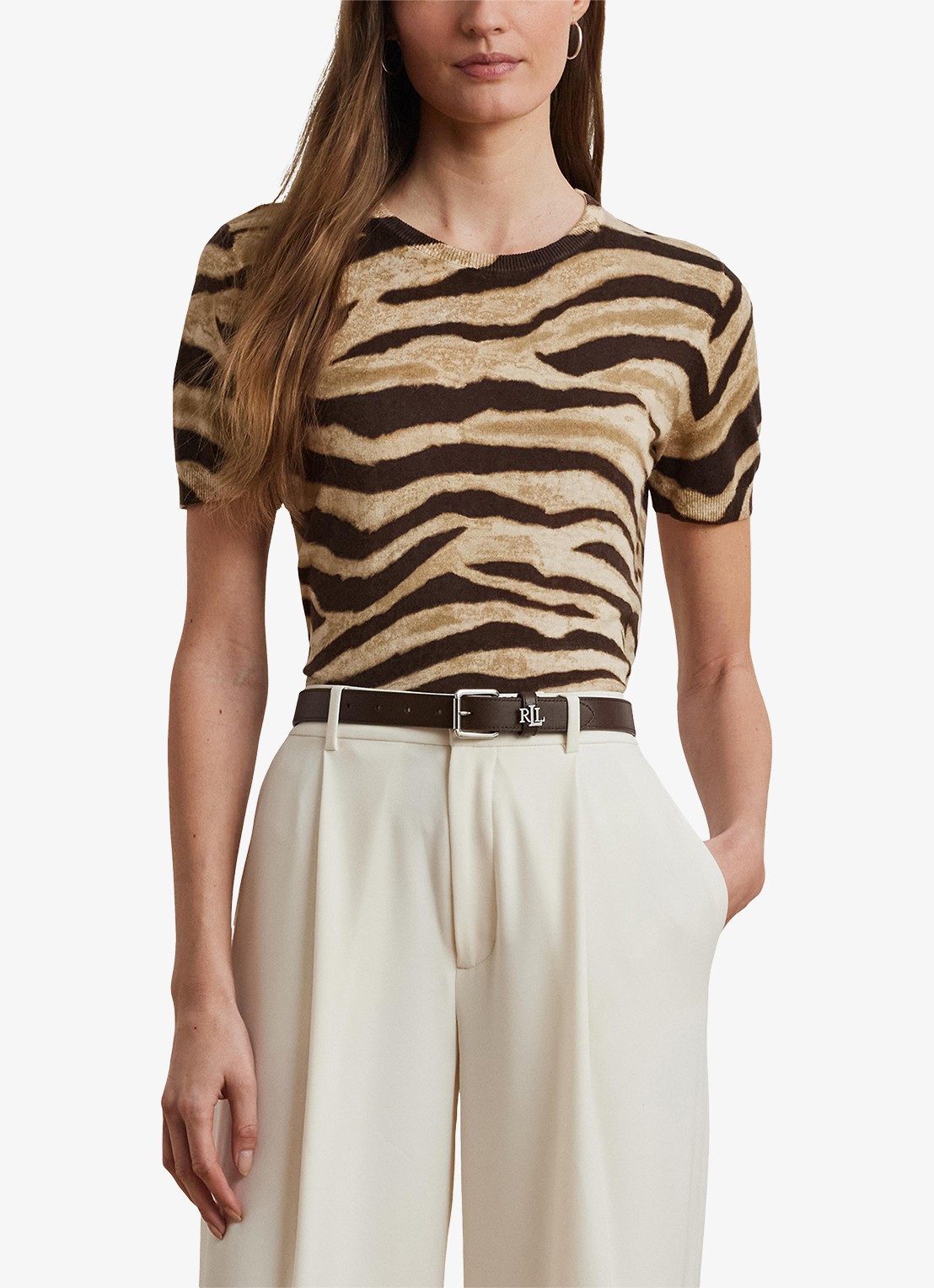 Ralph Lauren Fijngebreide trui in linnenblend met print - detail 4 bruin
