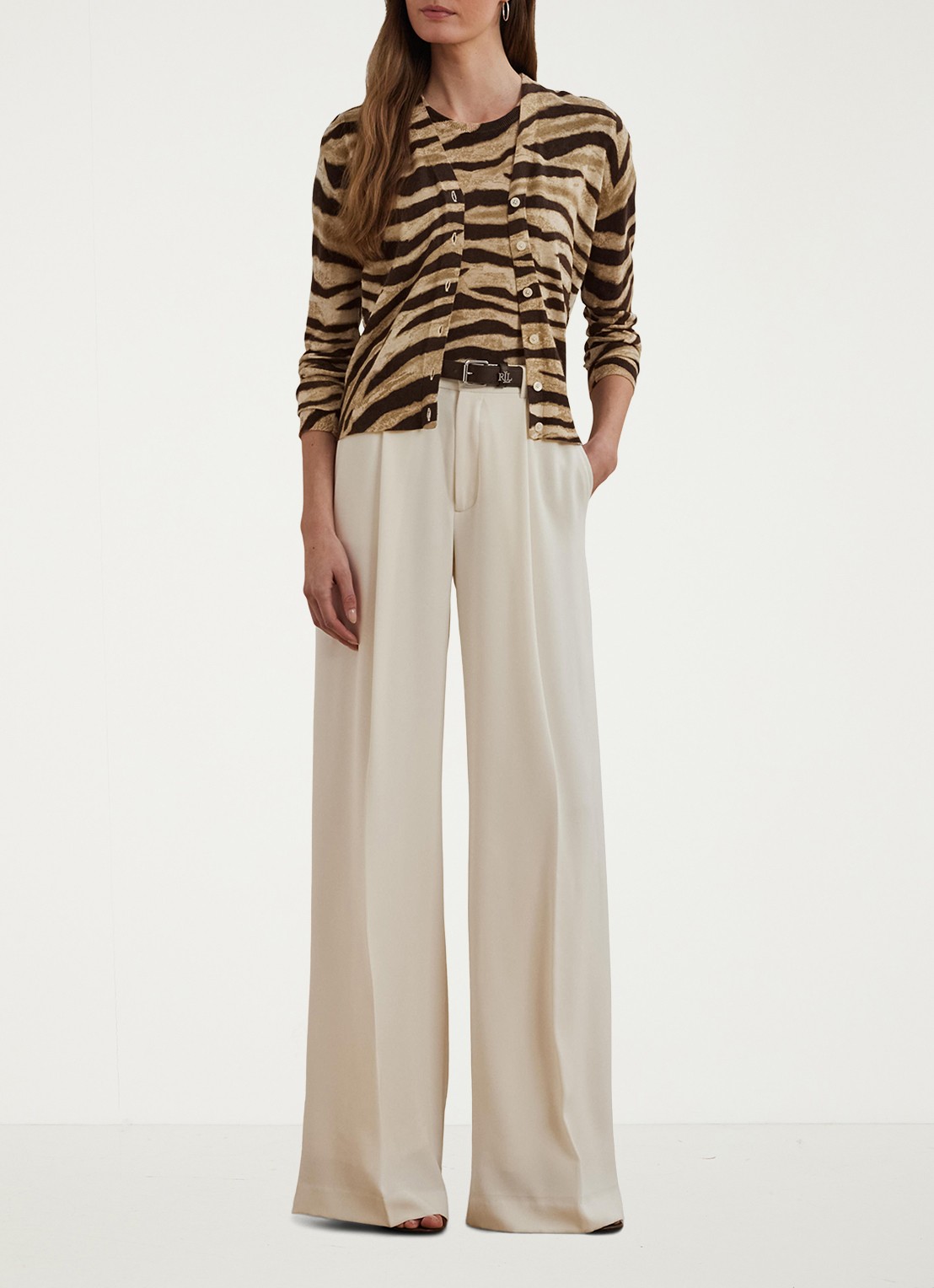 Ralph Lauren Fijngebreide trui in linnenblend met print - voorkant 3 bruin