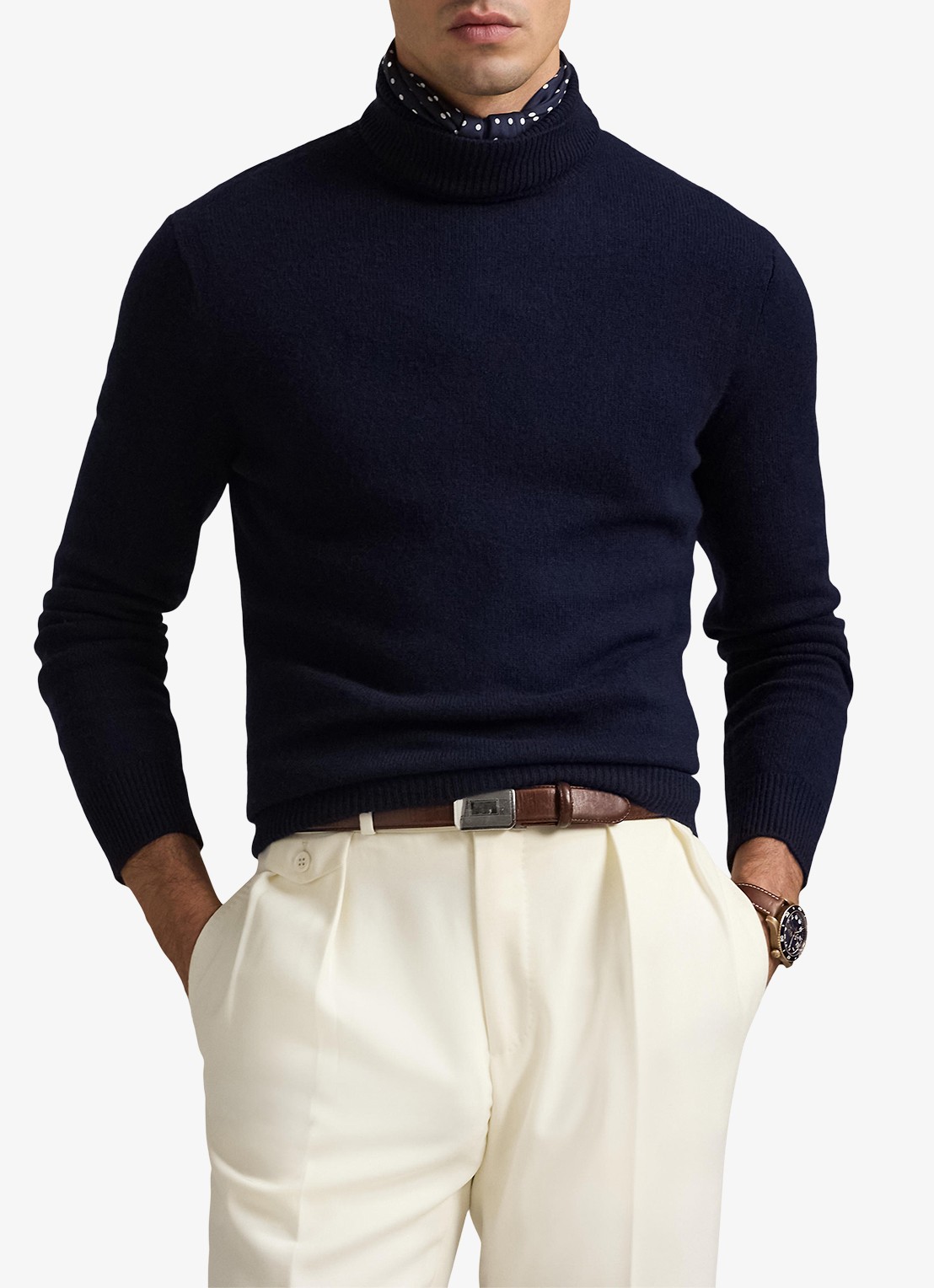 Ralph Lauren Fijngebreide trui in wolblend met col  - detail 3 donkerblauw