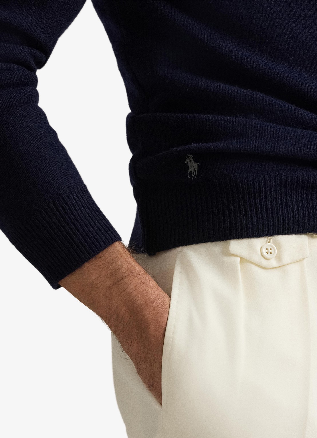 Ralph Lauren Fijngebreide trui in wolblend met col  - detail 4 donkerblauw
