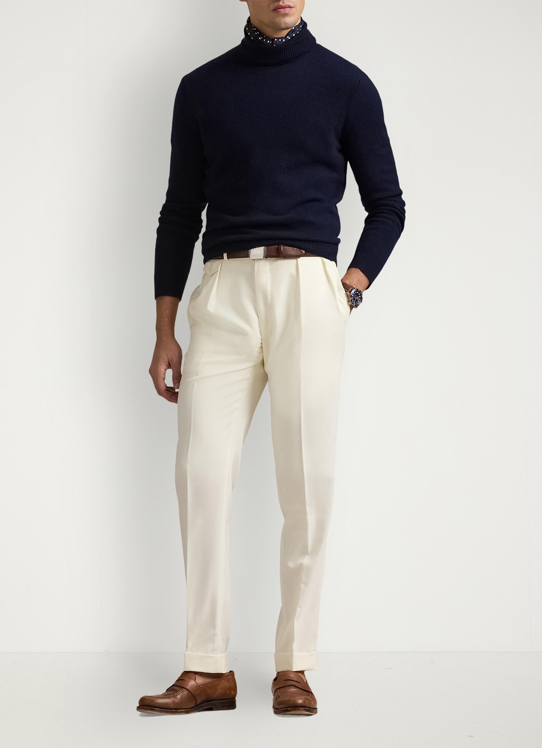 Ralph Lauren Fijngebreide trui in wolblend met col  - voorkant 2 donkerblauw