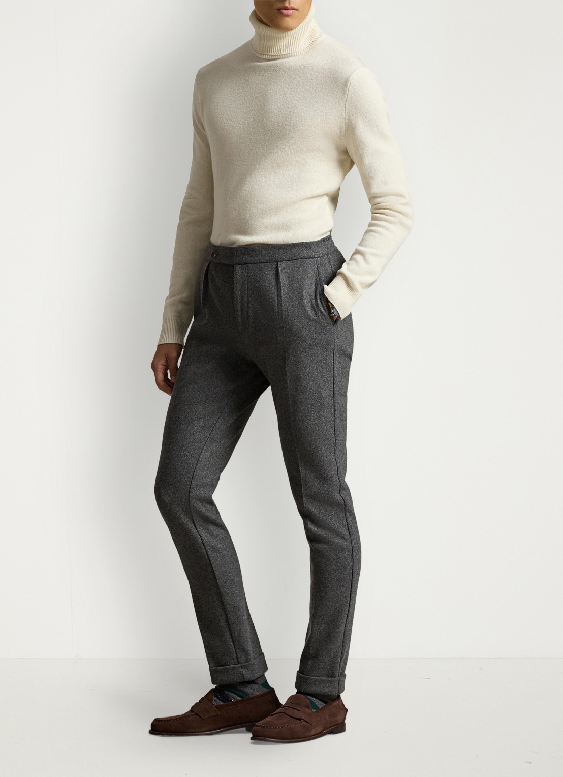 Ralph Lauren Fijngebreide trui in wolblend met col  - voorkant 5 andover cream / creme