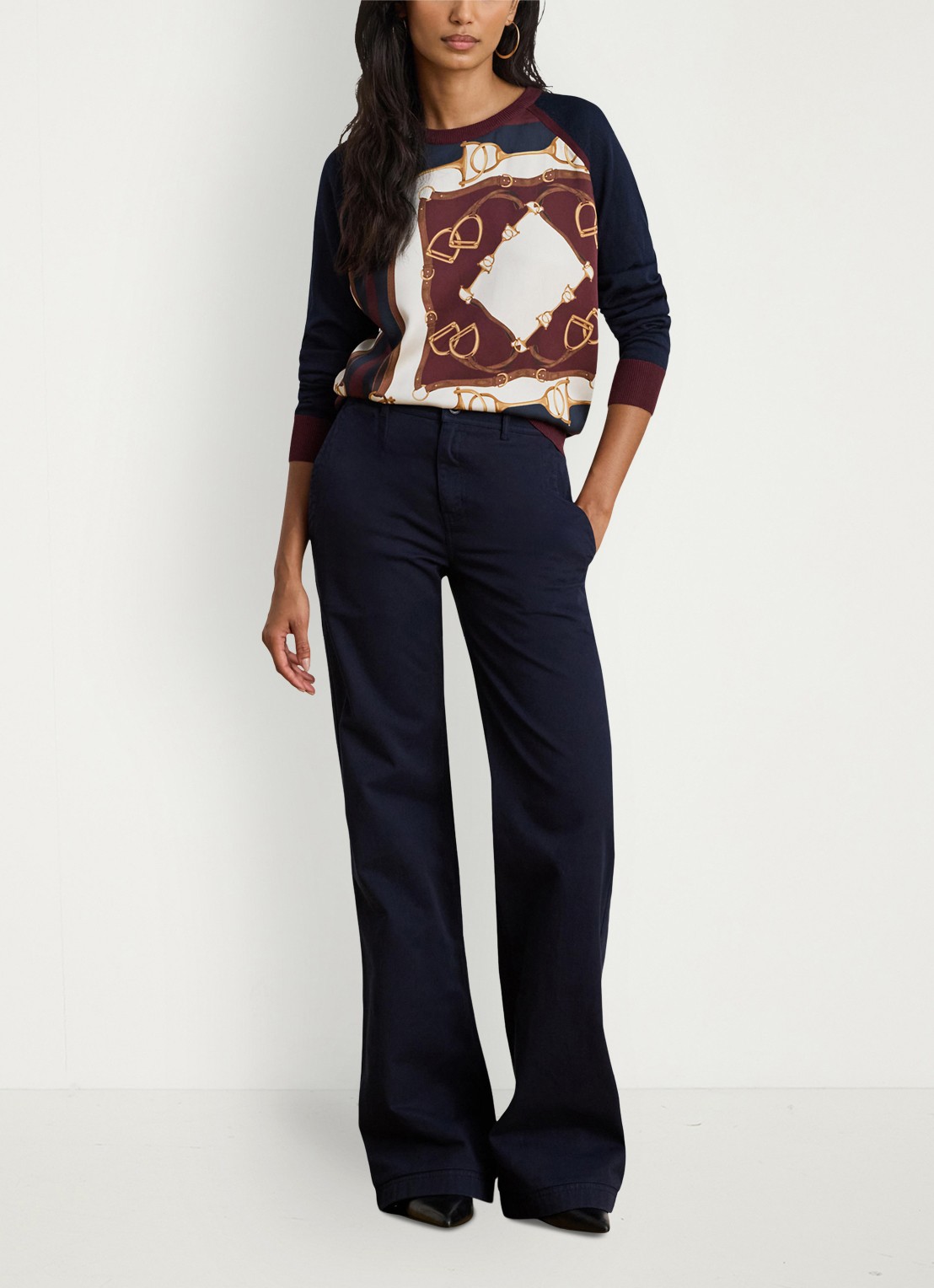 Ralph Lauren Fijngebreide trui met grafische print - voorkant 3 lauren navy / donkerblauw