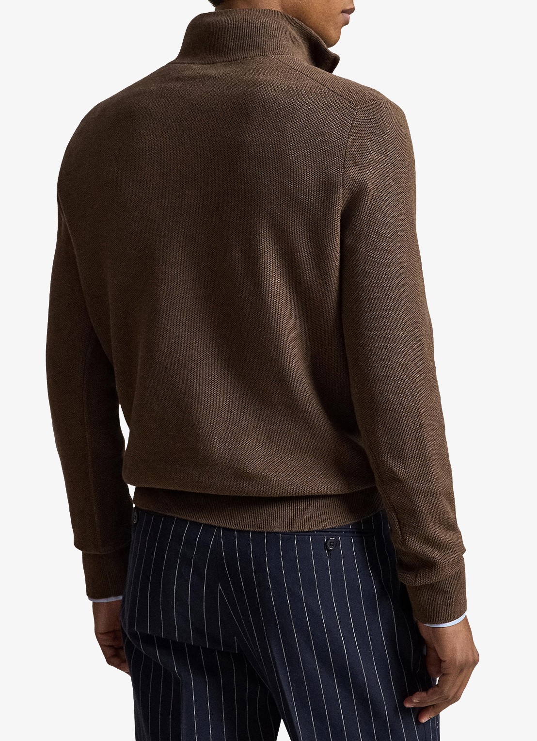 Ralph Lauren Fijngebreide trui met halve rits en logoborduring - achterkant nutmeg brown / bruin