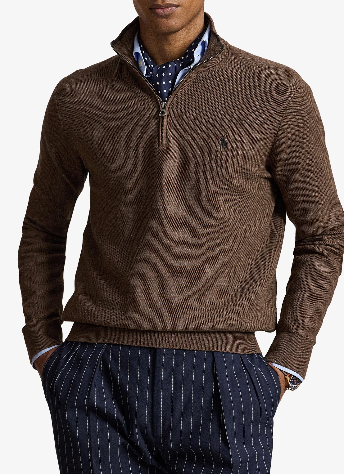 Ralph Lauren Fijngebreide trui met halve rits en logoborduring - detail 4 nutmeg brown / bruin