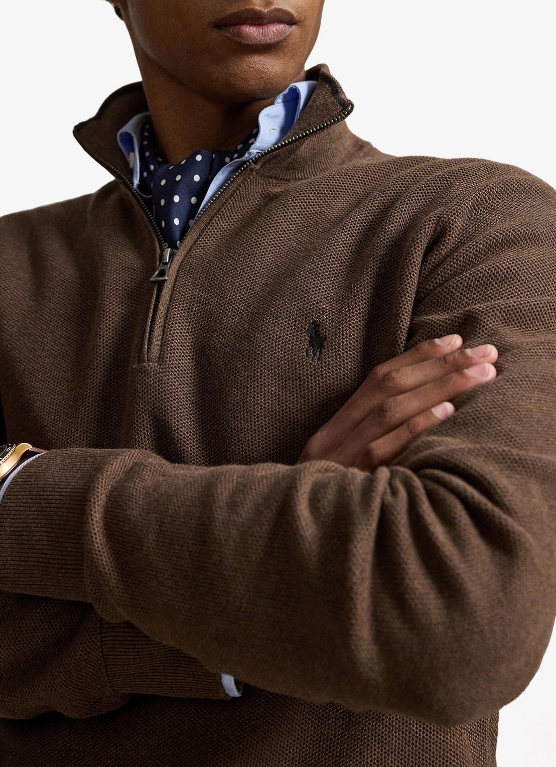 Ralph Lauren Fijngebreide trui met halve rits en logoborduring - detail 5 nutmeg brown / bruin