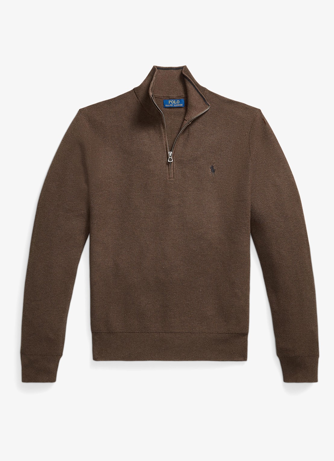 Ralph Lauren Fijngebreide trui met halve rits en logoborduring - voorkant 2 nutmeg brown / bruin